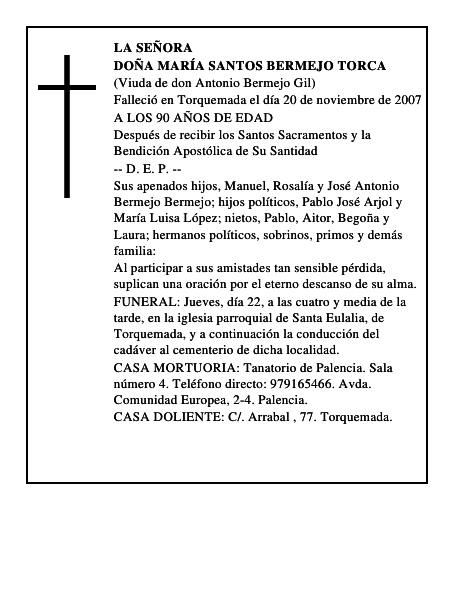 DOÑA MARÍA SANTOS BERMEJO TORCA