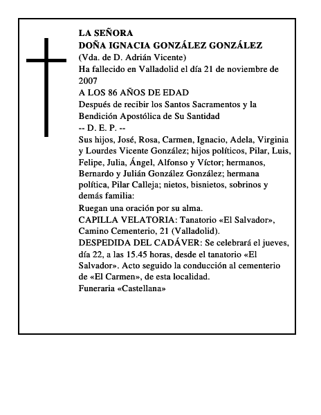 DOÑA IGNACIA GONZÁLEZ GONZÁLEZ