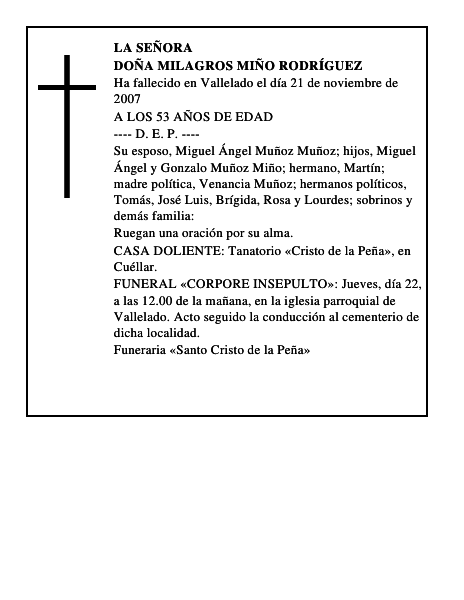 DOÑA MILAGROS MIÑO RODRÍGUEZ