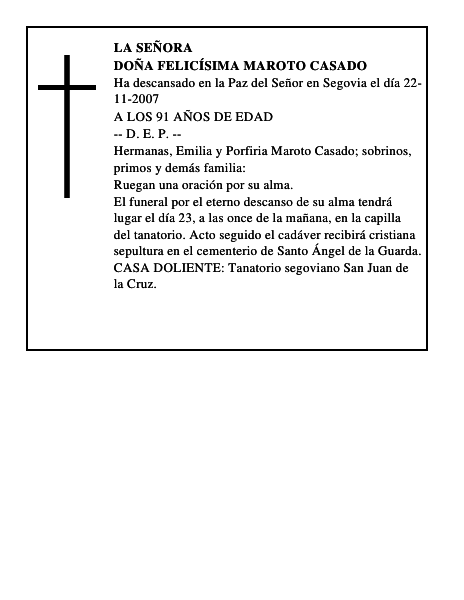 DOÑA FELICÍSIMA MAROTO CASADO