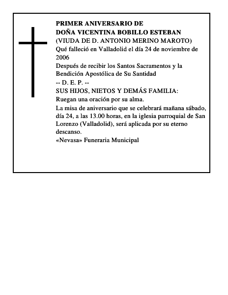 DOÑA VICENTINA BOBILLO ESTEBAN