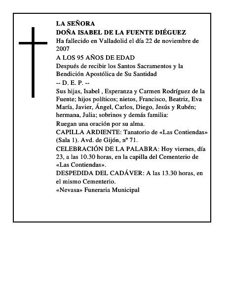 DOÑA ISABEL DE LA FUENTE DIÉGUEZ