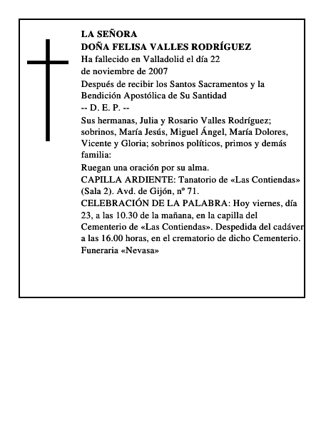 DOÑA FELISA VALLES RODRÍGUEZ