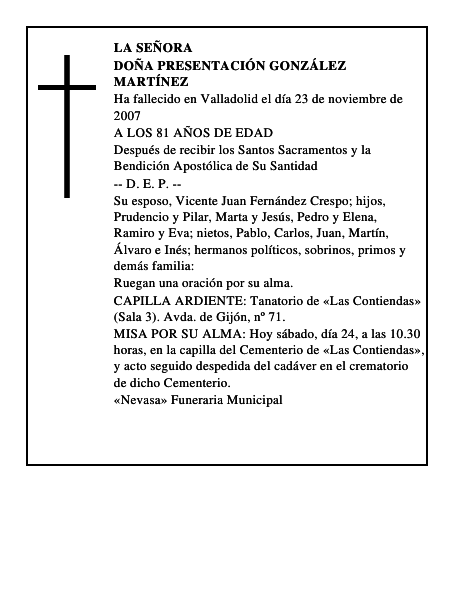 DOÑA PRESENTACIÓN GONZÁLEZ MARTÍNEZ