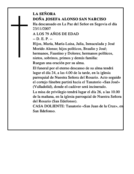 DOÑA JOSEFA ALONSO SAN NARCISO
