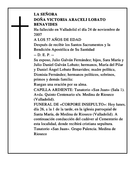 DOÑA VICTORIA ARACELI LOBATO BENAVIDES