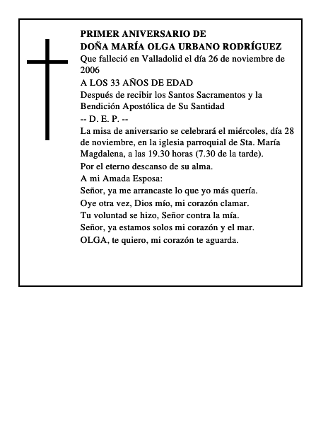 DOÑA MARÍA OLGA URBANO RODRÍGUEZ