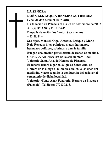 DOÑA EUSTAQUIA RENEDO GUTIÉRREZ