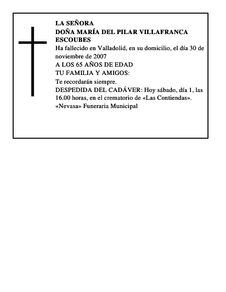 DOÑA MARÍA DEL PILAR VILLAFRANCA ESCOUBES