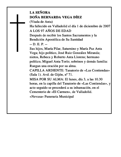 DOÑA BERNARDA VEGA DÍEZ