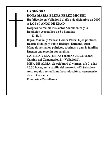 DOÑA MARÍA ELENA PÉREZ MIGUEL