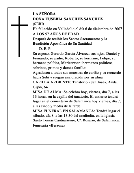 DOÑA EUSEBIA SÁNCHEZ SÁNCHEZ