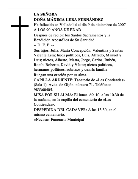 DOÑA MÁXIMA LERA FERNÁNDEZ
