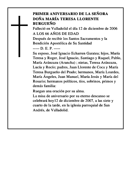 DOÑA MARÍA TERESA LLORENTE BURGUEÑO