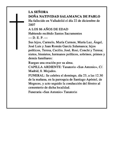 DOÑA NATIVIDAD SALAMANCA DE PABLO