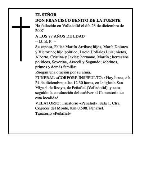 DON FRANCISCO BENITO DE LA FUENTE