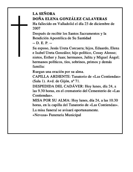 DOÑA ELENA GONZÁLEZ CALAVERAS