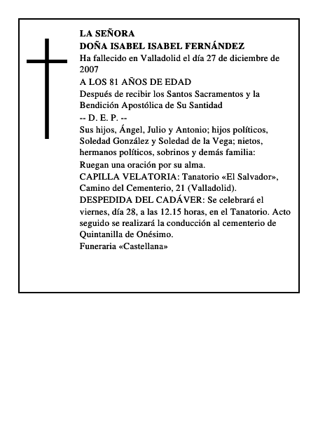 DOÑA ISABEL ISABEL FERNÁNDEZ