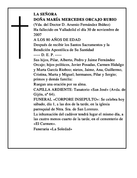 DOÑA MARÍA MERCEDES ORCAJO RUBIO