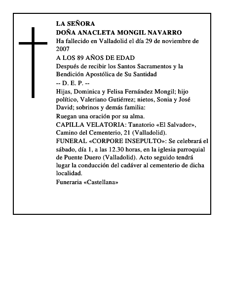 DOÑA ANACLETA MONGIL NAVARRO