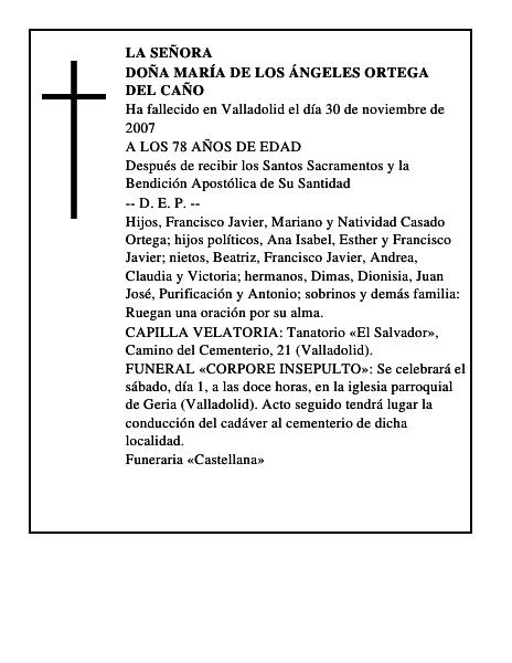 DOÑA MARÍA DE LOS ÁNGELES ORTEGA DEL CAÑO