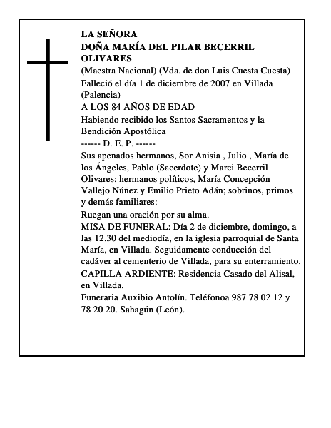 DOÑA MARÍA DEL PILAR BECERRIL OLIVARES