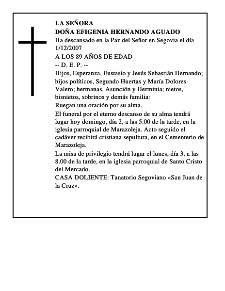 DOÑA EFIGENIA HERNANDO AGUADO