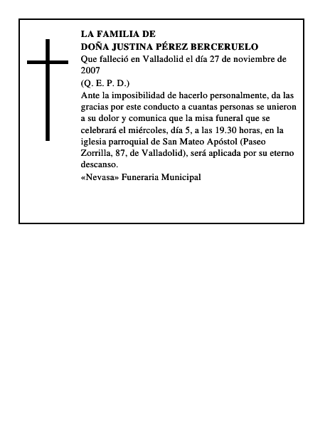 DOÑA JUSTINA PÉREZ BERCERUELO