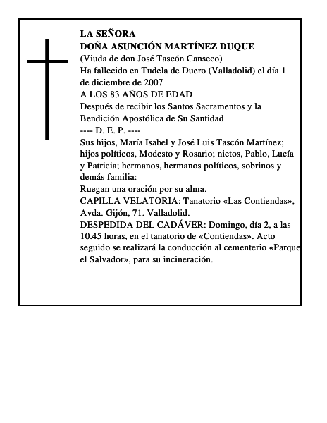 DOÑA ASUNCIÓN MARTÍNEZ DUQUE