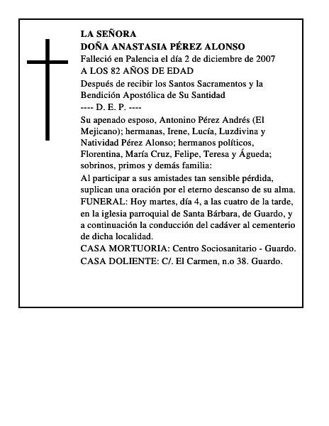 DOÑA ANASTASIA PÉREZ ALONSO
