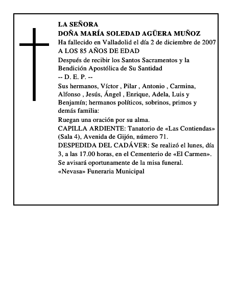 DOÑA MARÍA SOLEDAD AGÜERA MUÑOZ