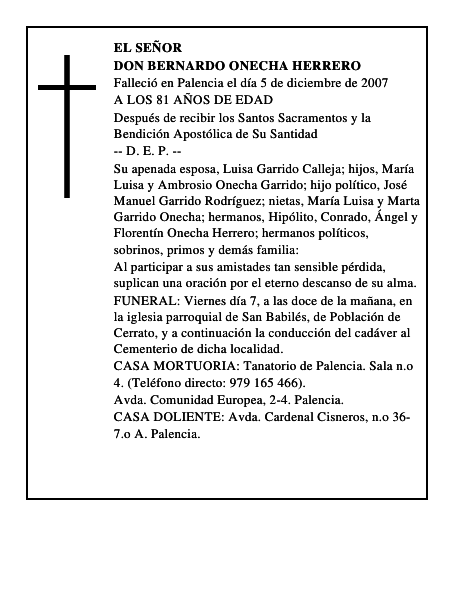 DON BERNARDO ONECHA HERRERO