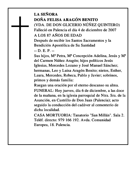 DOÑA FELISA ARAGÓN BENITO