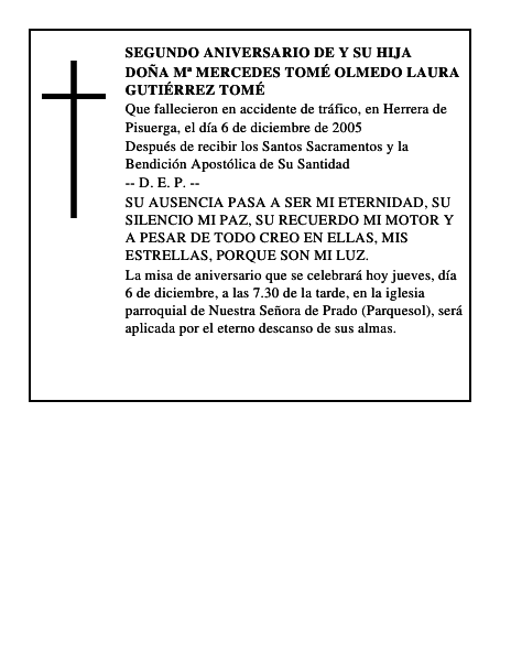 DOÑA Mª MERCEDES TOMÉ OLMEDO LAURA GUTIÉRREZ TOMÉ