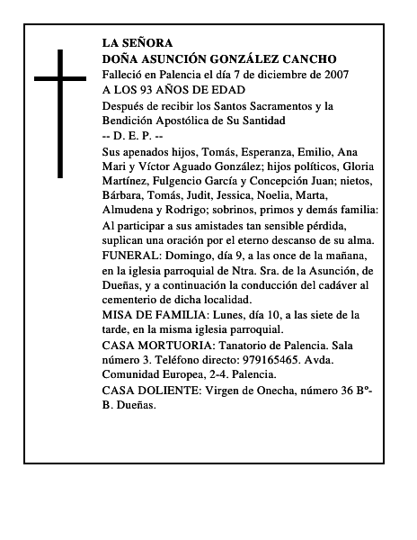 DOÑA ASUNCIÓN GONZÁLEZ CANCHO