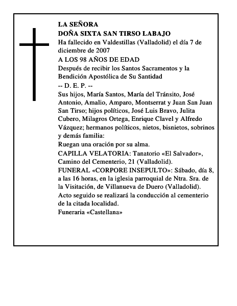 DOÑA SIXTA SAN TIRSO LABAJO