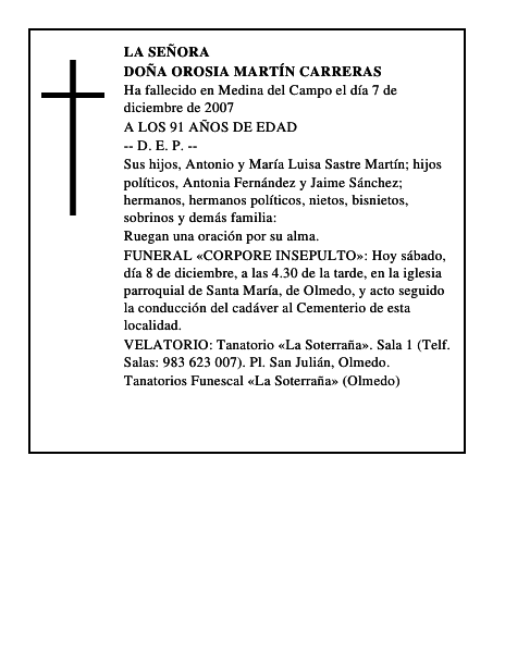 DOÑA OROSIA MARTÍN CARRERAS