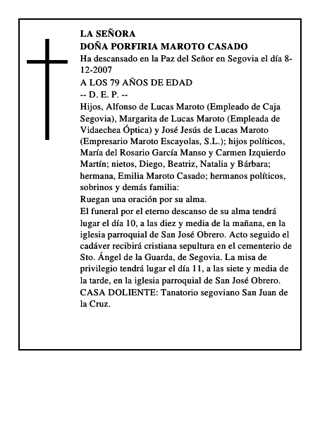 DOÑA PORFIRIA MAROTO CASADO