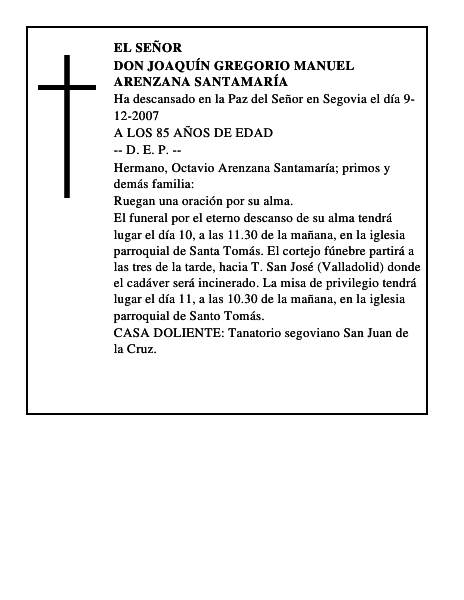 DON JOAQUÍN GREGORIO MANUEL ARENZANA SANTAMARÍA