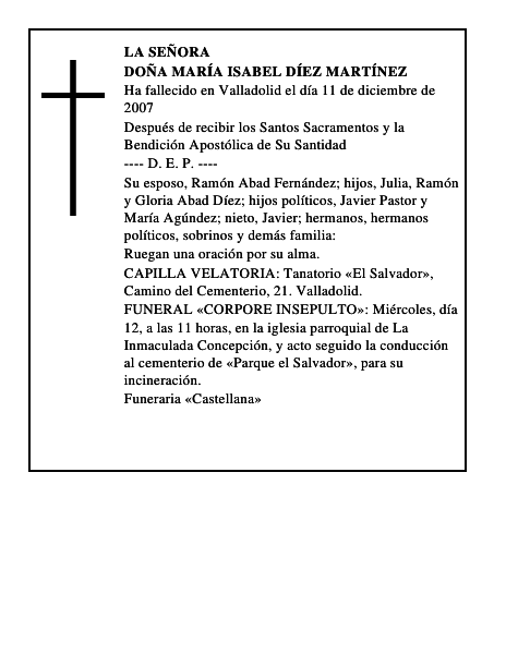 DOÑA MARÍA ISABEL DÍEZ MARTÍNEZ