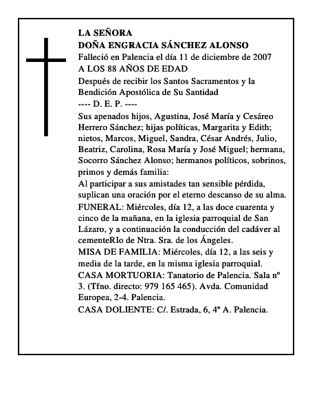 DOÑA ENGRACIA SÁNCHEZ ALONSO