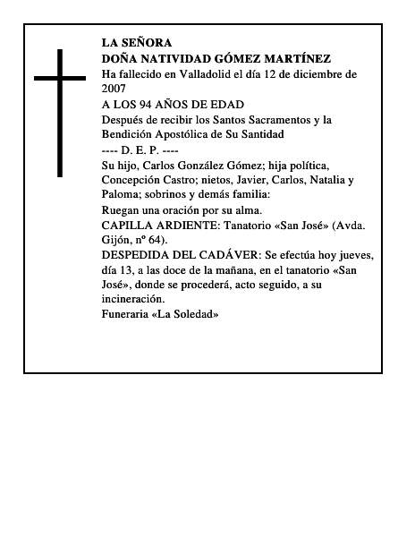 DOÑA NATIVIDAD GÓMEZ MARTÍNEZ