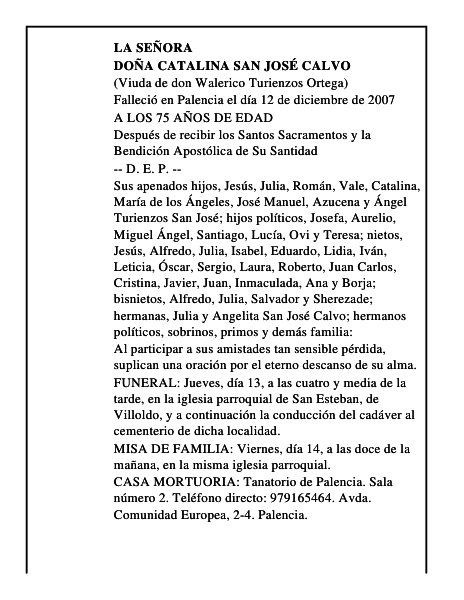 DOÑA CATALINA SAN JOSÉ CALVO