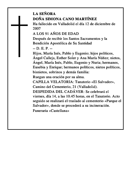 DOÑA SIMONA CANO MARTÍNEZ