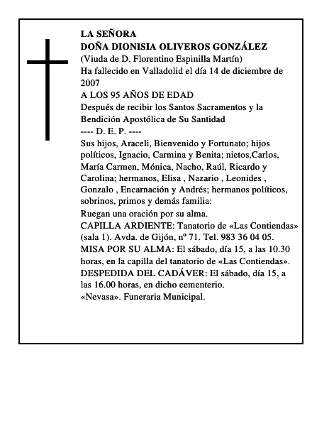 DOÑA DIONISIA OLIVEROS GONZÁLEZ