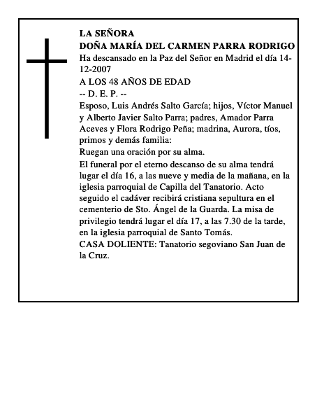 DOÑA MARÍA DEL CARMEN PARRA RODRIGO