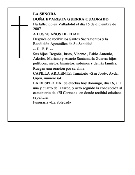 DOÑA EVARISTA GUERRA CUADRADO