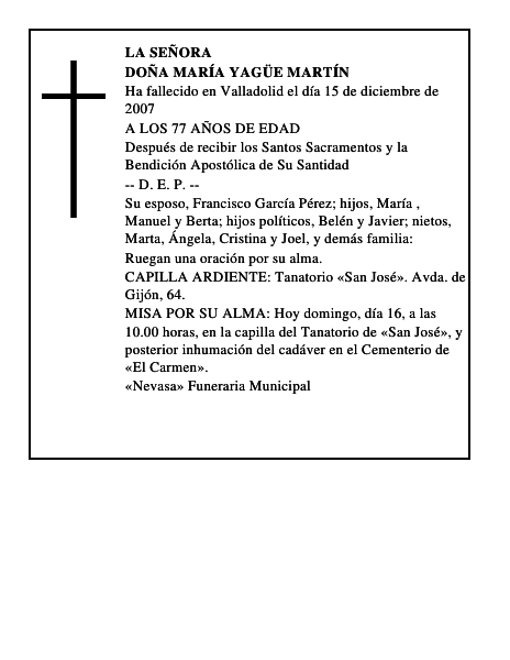 DOÑA MARÍA YAGÜE MARTÍN
