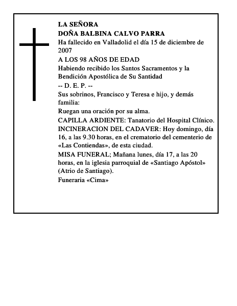 DOÑA BALBINA CALVO PARRA