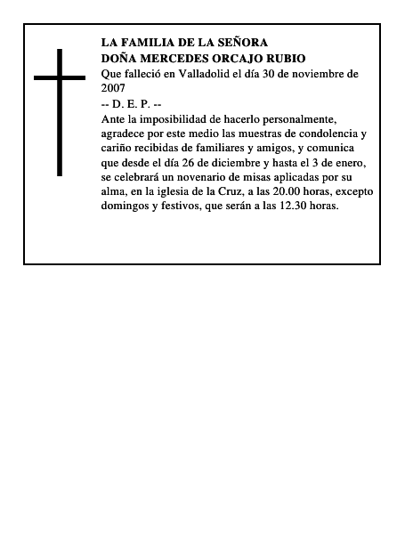 DOÑA MERCEDES ORCAJO RUBIO